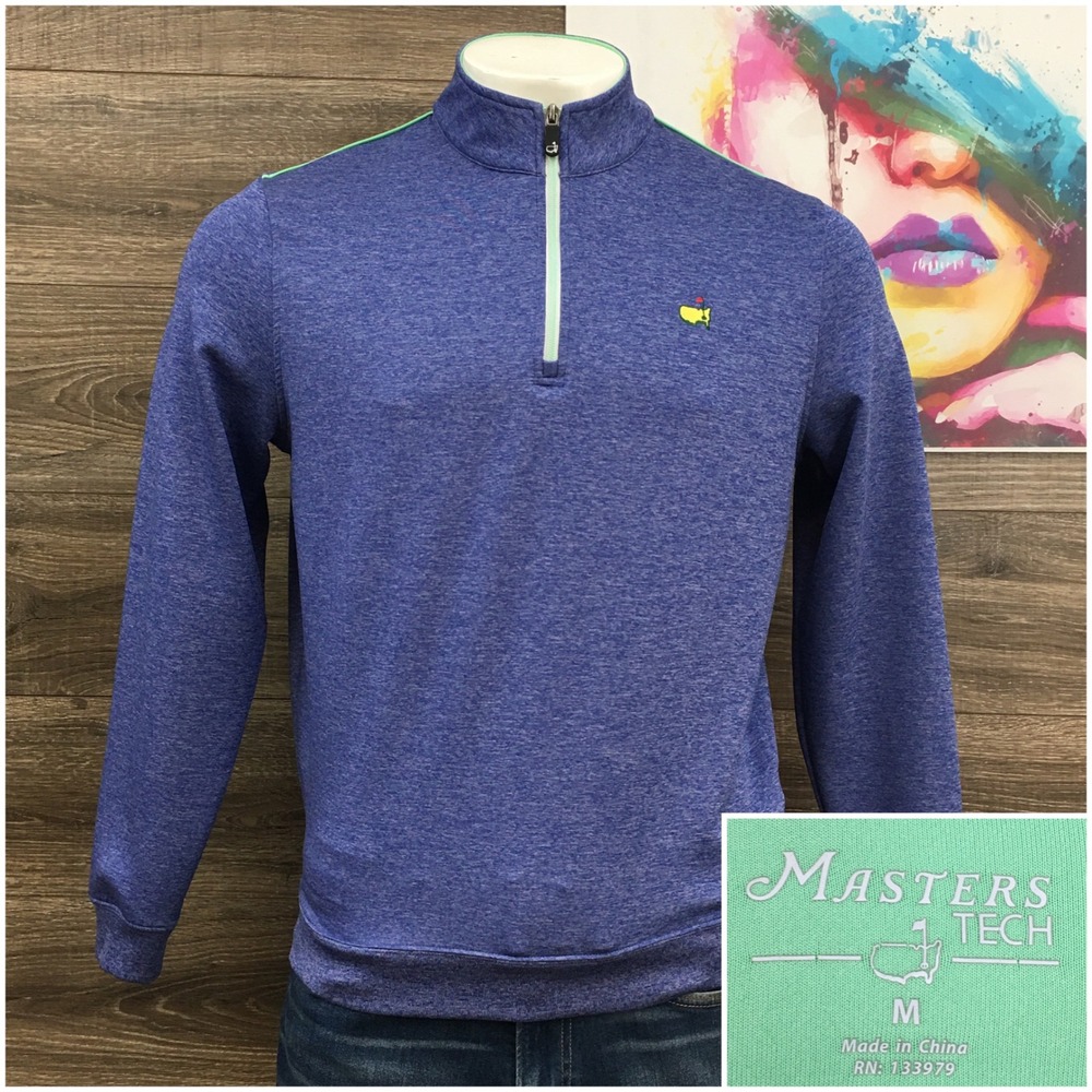 Masters Tech Mens Blue Heathered 1/4 Zip Golf Pullover Sweatshirt Size Medium